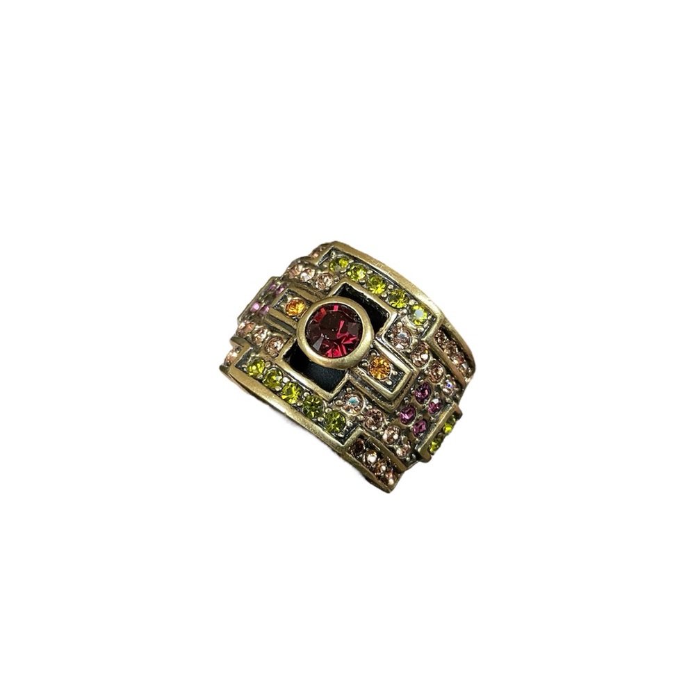 Vtg. Heidi Daus Ring With burgundy, champagne, and green Crystals, sz. 4,5